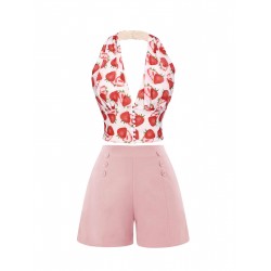 Pink  Button Solid Shorts