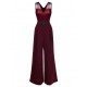 Wine Red  Polka Dot Belt Jumpsuit