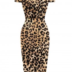  Off-shoulder Leopard Pencil Dress