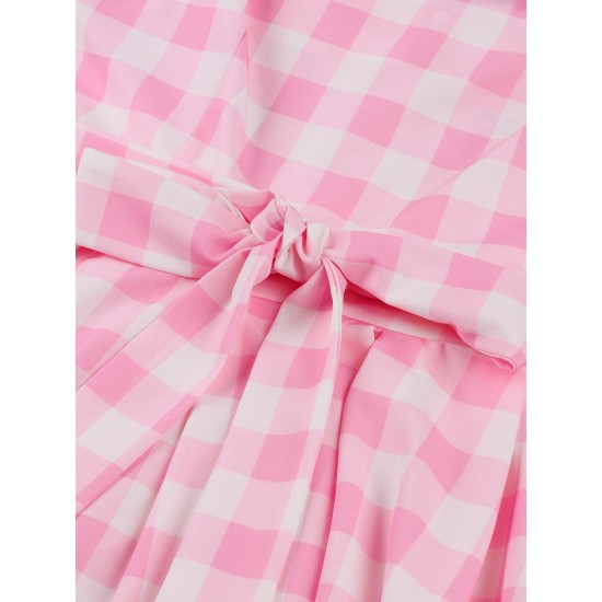 Plus Size Pink  Plaid Strap Dress