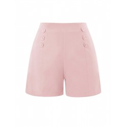 Pink  Button Solid Shorts