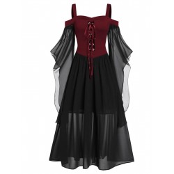 Plus Size  Suspender Contrast Color Chiffon Strap Dress