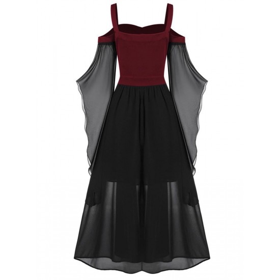 Plus Size  Suspender Contrast Color Chiffon Strap Dress