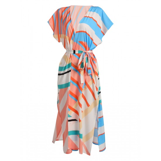 Bohemian Kimono Stripe Lace-Up Cover Up