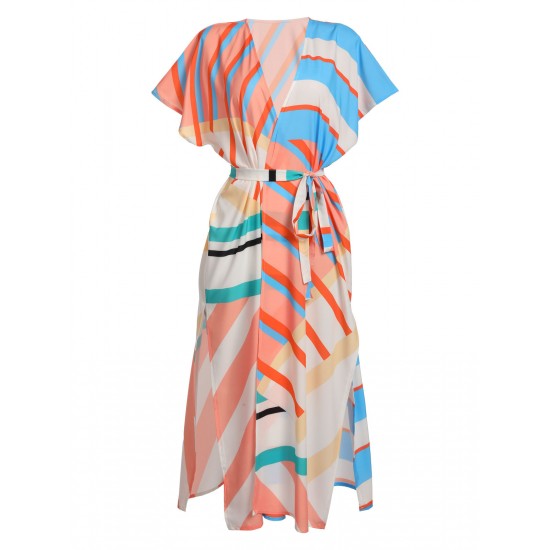 Bohemian Kimono Stripe Lace-Up Cover Up