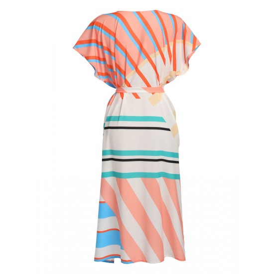 Bohemian Kimono Stripe Lace-Up Cover Up