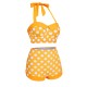 Yellow  Polka Dots Halter Bikini Set