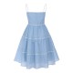 Sky Blue  Strap Polka Dot Swing Dress