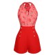 Watermelon Red  Halter Patchwork Romper