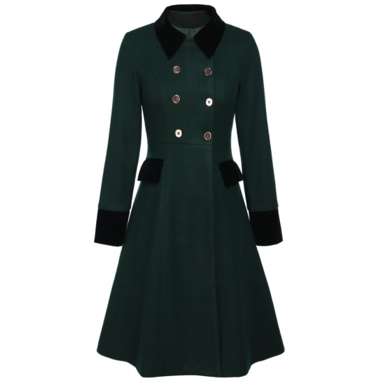 Dark Green  Solid Button Coat