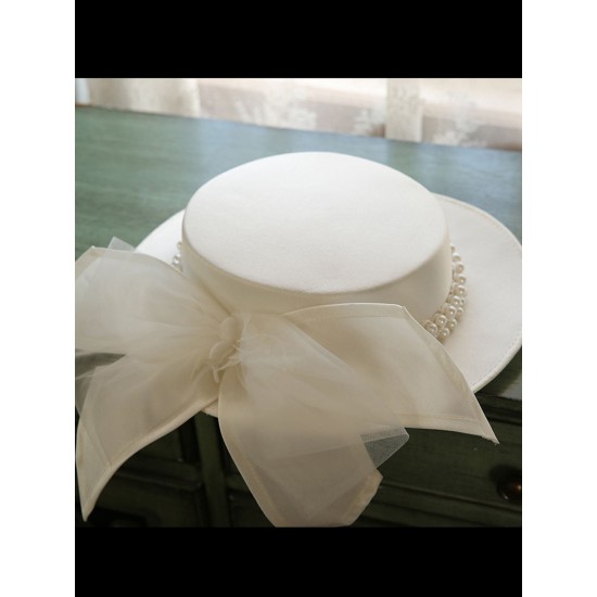 White  Pearl Bow Knot Hat