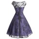 Purple  Mesh Floral Swing Dress