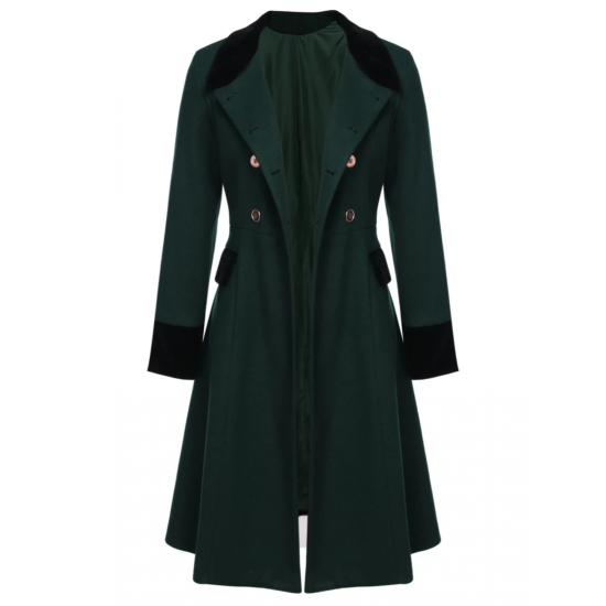 Dark Green  Solid Button Coat