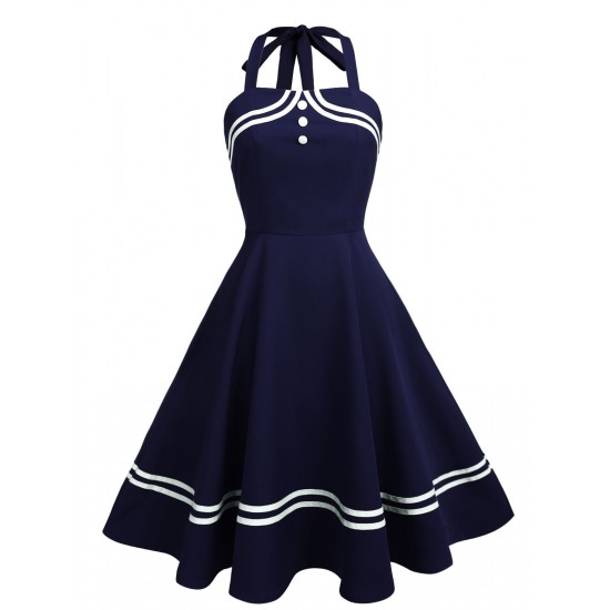  Halter Navy Swing Dress