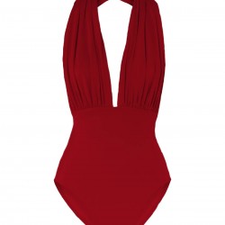 Red   Halter Solid One-piece Swimsuit