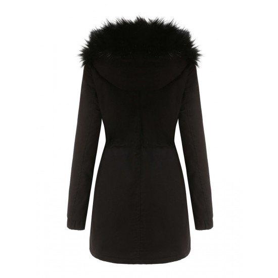  Solid Zipper Fur Trimmed Coat