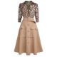 2PCS  Leopard Lapel Romper & Khaki Skirt