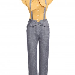 2PCS  Blouse Top & Suspender Pants