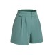 Mint Green  Solid Pleating Decorative Pocket Shorts