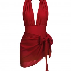 Red   Halter Solid One-piece Swimsuit