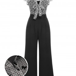 Black  Mesh Bow-knot Patchwork Jumpsuit