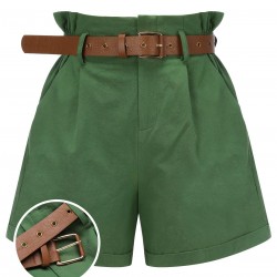 Dark Green  Solid Vintage Shorts