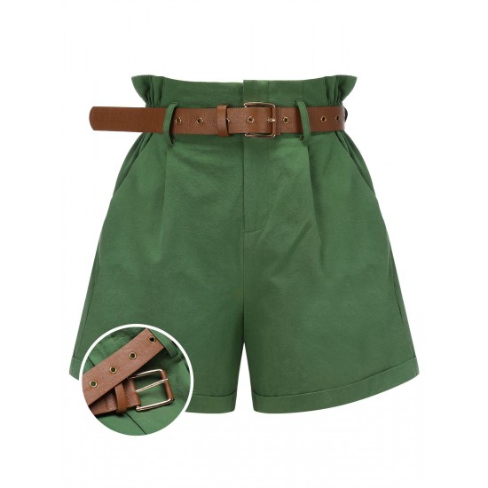 Dark Green  Solid Vintage Shorts