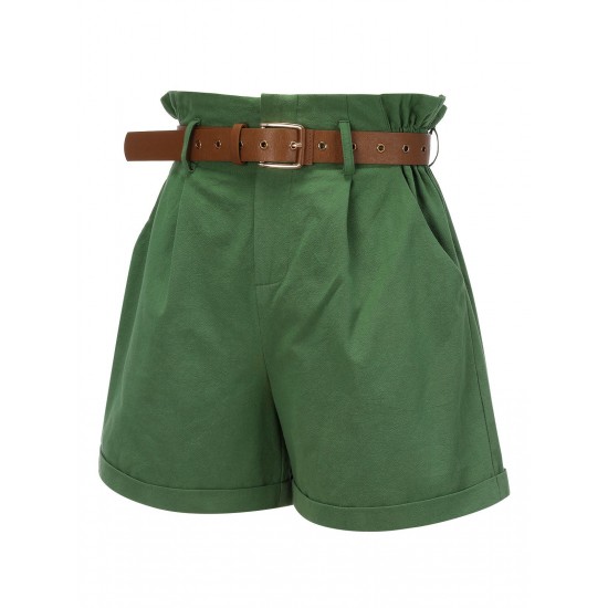 Dark Green  Solid Vintage Shorts