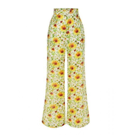 Yellow  Sunflower Jacquard Pants