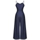 Navy Blue  Cowboy Solid Strap Jumpsuit