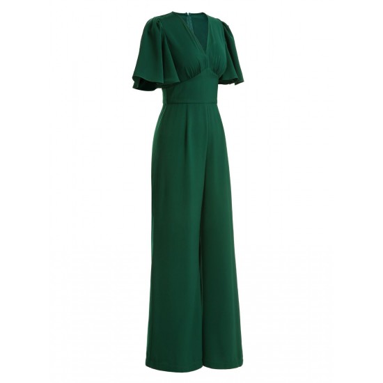 Green  Solid V-Neck Jumpsuit