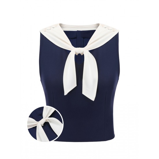 Navy Blue  Solid Sailor Collar Blouse