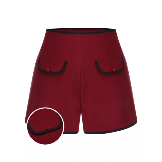 Red  Elastic Waist Solid Shorts