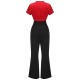 2PCS  Red Tie-Up Blouse & Black Pants