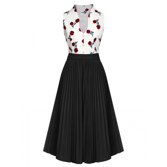 2PCS  White Roses Top & Black Skirt