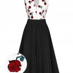 2PCS  White Roses Top & Black Skirt