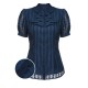 2PCS Navy Blue  Stand Collar Shirt & Solid Wrap Skirts