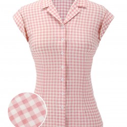 Pink  Gingham Plaid Lapel Shirt