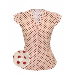  Red Polka Dot Fly Sleeve Blouse