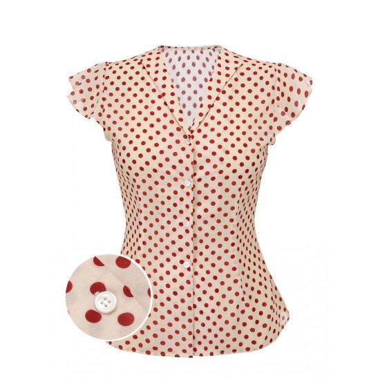  Red Polka Dot Fly Sleeve Blouse