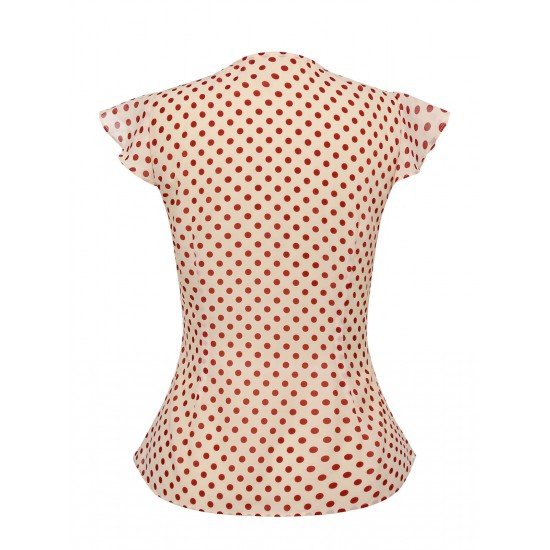  Red Polka Dot Fly Sleeve Blouse