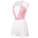 2PCS  Pink Plaid Skrit & Romper With Belt