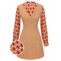 2PCS  Orange Blouse & Tweed Mini Dress