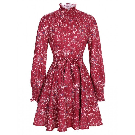 Plus Size Wine Red  Ruffles Floral Dress