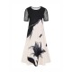 Plus Size Black & White  Ink Lotus Sheer Sleeve Dress