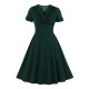 Plus Size Dark Green  V-Neck Solid Swing Dress