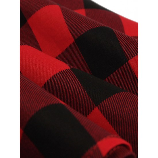 Plus Size Red & Black  Plaid Lapel Dress With Belt