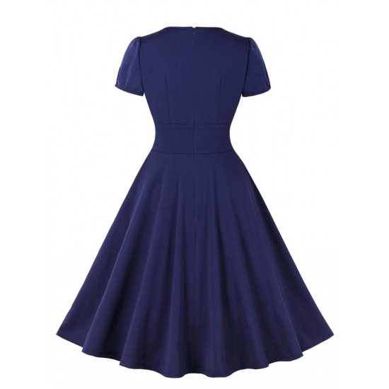 Plus Size Dark Blue  Keyhole Swing Dress