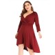 Plus Size  Solid Pleated Long Sleeved Dress