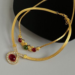 2PCS Gold Glass Rehinestone Alloy Necklace